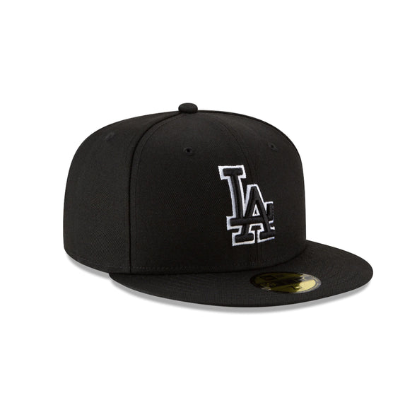 Los Angeles Dodgers Black on Black White Outline 59Fifty Fitted Hat