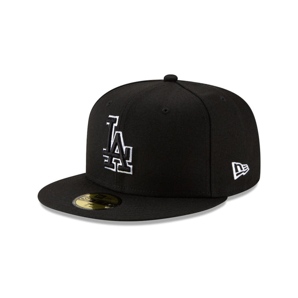 Los Angeles Dodgers Black on Black White Outline 59Fifty Fitted Hat