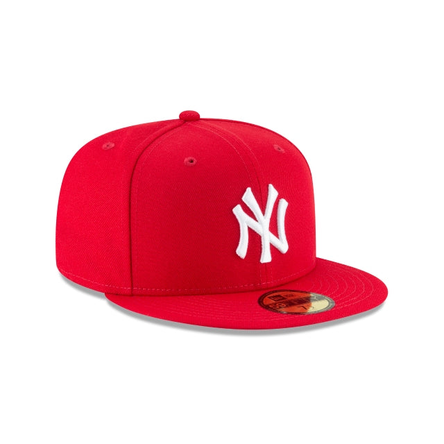 New York Yankees MLB Scarlet Red on White 59Fifty Fitted Hat