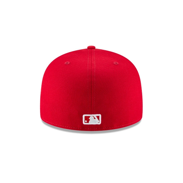 New York Yankees MLB Scarlet Red on White 59Fifty Fitted Hat