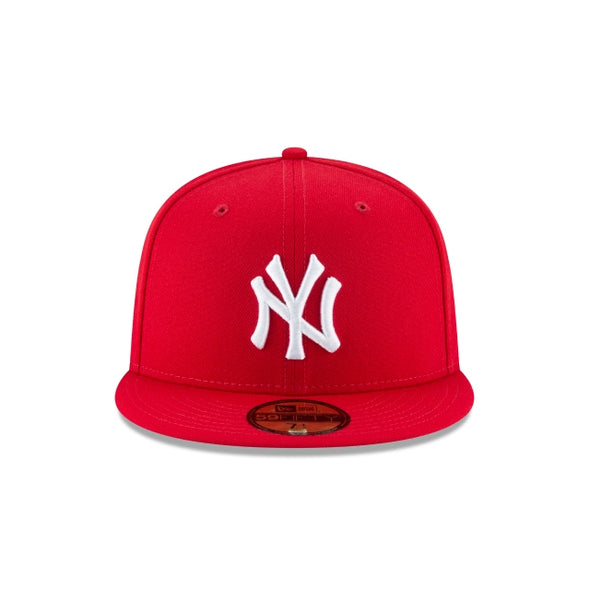 New York Yankees MLB Scarlet Red on White 59Fifty Fitted Hat