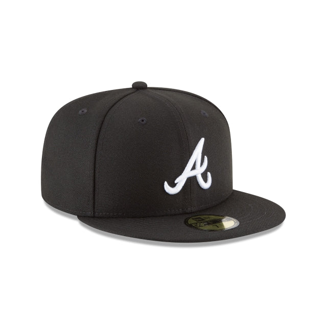 Atlanta Braves MLB Basic Black on White 59Fifty Fitted Hat