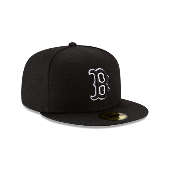 Boston Red Sox Black on Black White Outline 59Fifty Fitted