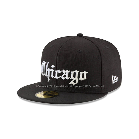 Chicago City Old English Black on White 59Fifty Fitted