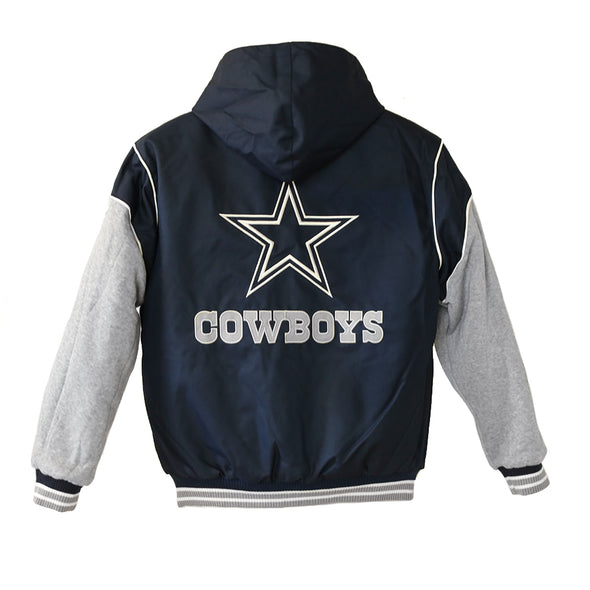 Dallas Cowboys Hooded Jacket with Fleece Sleeves Reversible Jacket