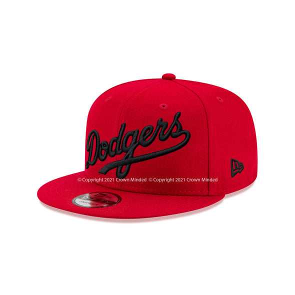 Los Angeles Dodgers Wordmark Scarlet Red on Black 9Fifty Snapback