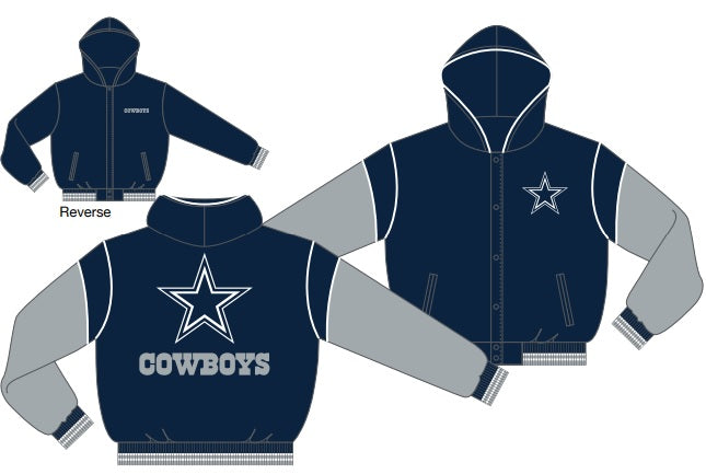 Dallas Cowboys Hooded Jacket with Fleece Sleeves Reversible Jacket