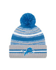 Detroit Lions New Era 2021 NFL Sideline Sport Official Pom Knit Beanie