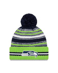 Seattle Seahawks New Era 2021 NFL Sideline Sport Official Pom Knit Beanie