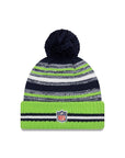 Seattle Seahawks New Era 2021 NFL Sideline Sport Official Pom Knit Beanie