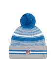 Detroit Lions New Era 2021 NFL Sideline Sport Official Pom Knit Beanie